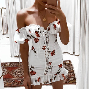 Off the shoulder mini dress with tie up front